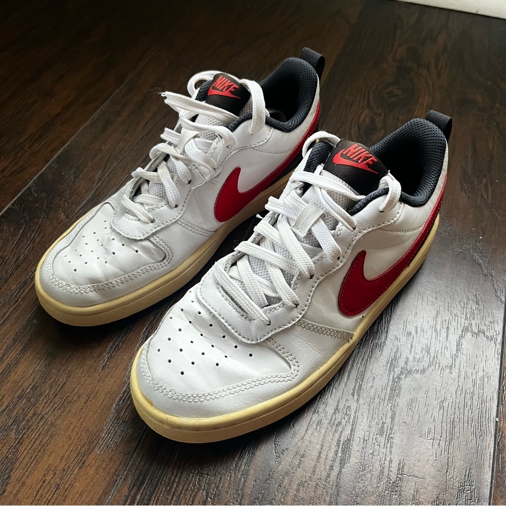 Nike Kids White Sneakers with Red Swoosh